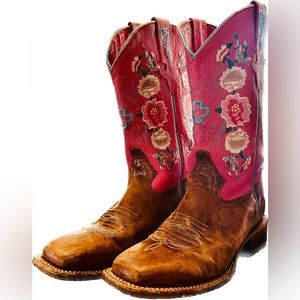 Macie Bean Girls Size 2 Pink Honey Bunch Rose Leather Square Toe Cowgirl Boots